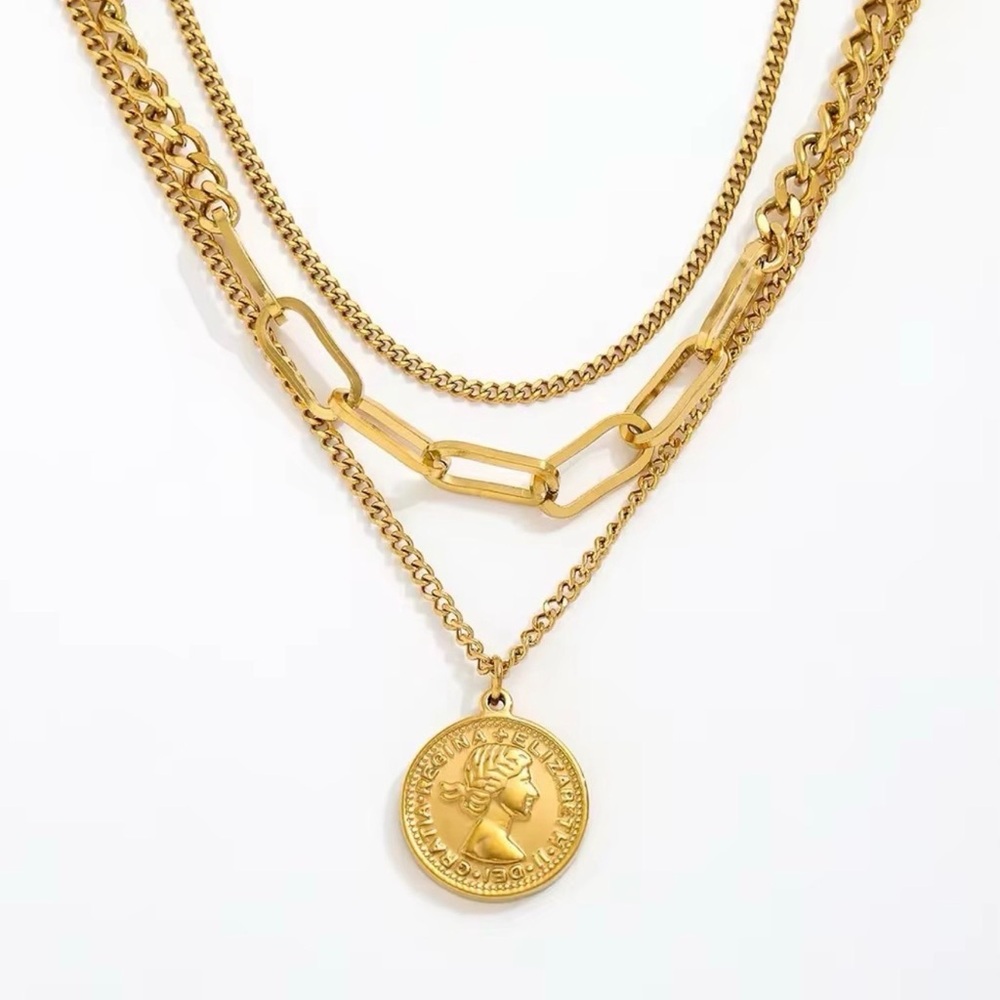 18K Gold Plated  Layered Coin Pendant Necklace